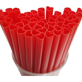 BC233 100pcs Straws Heart Shaped Plastic Red Straws Disposable Drinking Cute Straw Coffee Milk Straw Valentine Day Cocktail Birthday Party for Bridal Shower Wedding Supplies