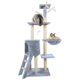 JAMESVAN Cat Tree, 54.3 Inch Tall, Multi-Level Cat Activity Center with Cat Condo, Hammock & Scratching Posts, Light Grey