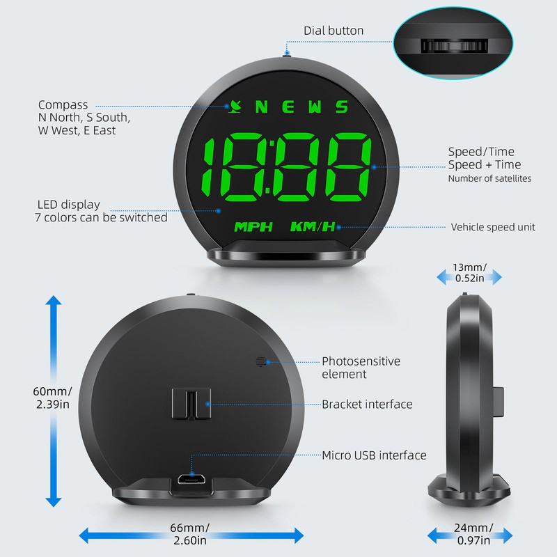 GPS HUD Speed Direction Driving Distance Overspeed Alarm Multifunctional Universal