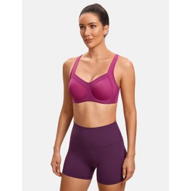 SYROKAN Women's Strong Support Sports Bra - Mesh with Underwire Racer Back Without Inserts Fitness Running Jogging Bra, Magenta Purple