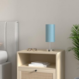 Yarra-Decor Bedside Lamp with USB Port - Touch Control Table Lamp for Bedroom 3 Way Dimmable Nightstand Lamp with Round Denim Fabric Shade for Living Room, Dorm, Home Office (LED Bulb Included)