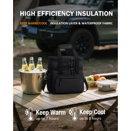 Large Lunch Box for Men/Women Dual-Compartment Insulated Lunch Bag,Adults Expandable Leakproof Cooler Bag Lunch Tote with Adjustable Shoulder Strap for Work Camping Picnic Travel,Black 24-Can(14L)