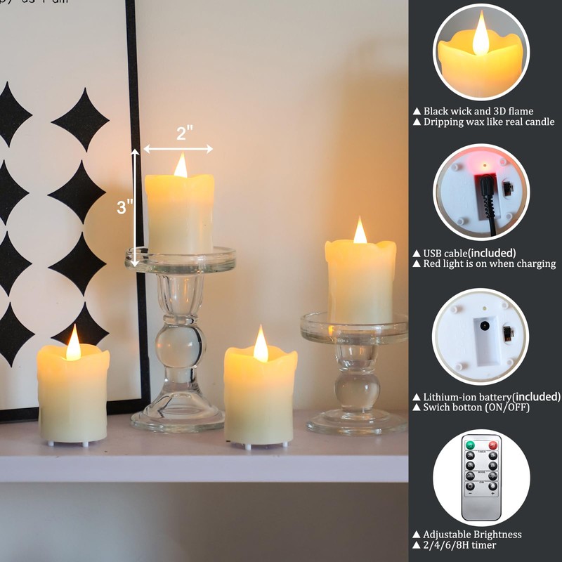 Lezonic Rechargeable Votive Flameless Battery Operated Candles with Remote Timer
