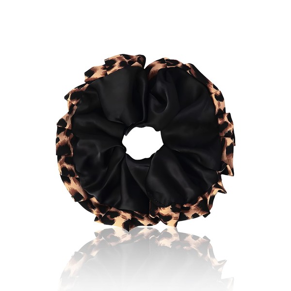 PUSCOBSY Satin Haargummi für Damen, Stoff Leopardenmuster Haargummis Scrunchie Ohne