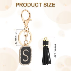 PATIKIL Initial Letter Key Chain, Cubic Zirconia Crystal Alphabet Keychains Letter S Tassel Pendant Keyring for Women Purse Handbag Bag Charm Accessories, Black/Gold