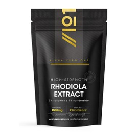 Rhodiola Rosea Extract 1000mg - 3% Standardised Rosavins 1% Salidroside - Made with BioPerine® for Enhanced Absorption - 60 Vegan Capsules (1 Month Supply) – by Alpha01
