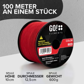GO!elements 100 m Paracord Rope Made of Tear-Resistant Nylon - 3 mm Paracord 425 Type II Max. 192 kg - Cord for Outdoor Ropes, All-purpose Ropes, Survival Ropes, Bracelets, Dog Leads, Nylon Cord, red