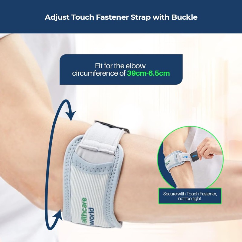 Healthcare World Tennis Elbow Brace - Adjustable Forearm Strap for