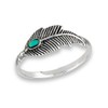 Simulated Turquoise Oxidized Feather Ring .925 Sterling Silver Tree Leaf