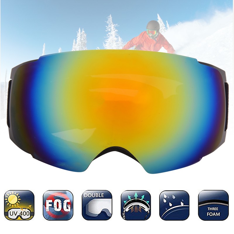 Outdoor Magnet Double Layer Antifog Skiing Goggles for Climbing Snowboardinggolden