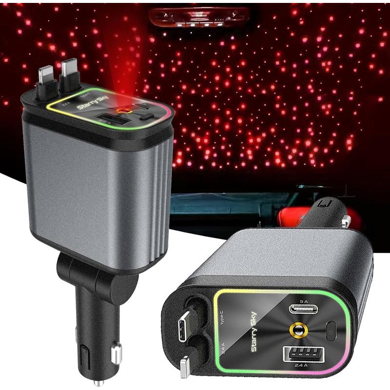 4 in 1 Adjustable Retractable Car Charger with USB Type
