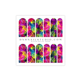 DXH NAIL CO Tropical Paradise Colorful Hibiscus Flower Nail Decals Water Transfer Nail Wraps Fun Summer Vacation Vibes Nail Art Manicure Accessories (40MM Medium)