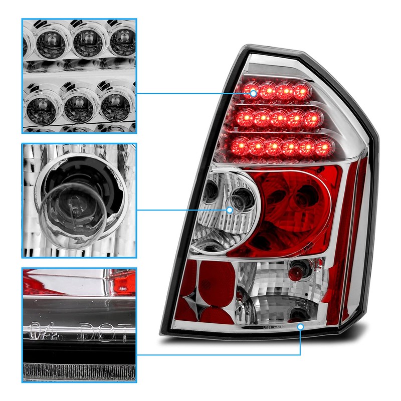 AmeriLite LED Chrome Replacement Taillights Set For Chrysler 300/300C -