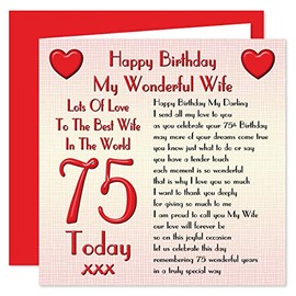 My Wife 75th Happy Birthday Card - Lots Of Love To The Best Wife In The World - 75 Today