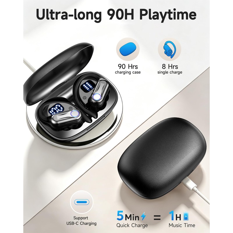 Acjohtin Wireless Earbuds, Bluetooth Headphones 6.1, 90H Playtime Ear Buds