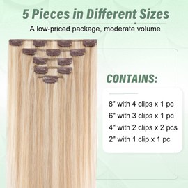 TESS Blonde Balayage Real Hair Extensions Clip, 5 Pieces, Double Wefts, #18P613 Golden Blonde/Blonde Clip-In Extensions, Real Hair, Straight, Remy Real Hair, 75 g, 55 cm Hair Extensions Real Hair Clip