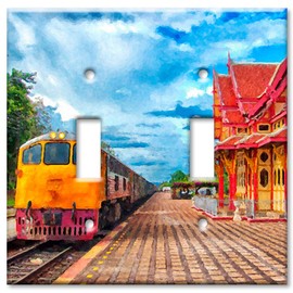 Art Plates 2-Gang Toggle OVERSIZE Switch Plate - OVER SIZE Decorative Metal Wall Plate - Train Painting - (Made in USA)