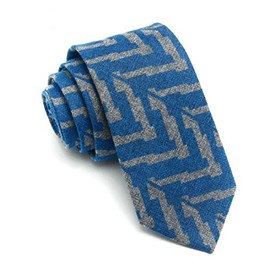 Dizegn Men's Necktie, Denim, Stylish, Narrow Tie, Cotton, Casual, Solid Color, 2.4 inches (6 cm), Wool-Look Check (Indigo Blue)