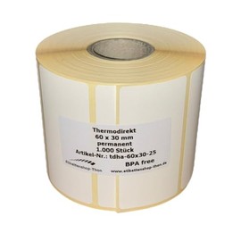 Thermodirekt Etiketten auf Rolle 60 x 30 mm selbstklebend - für Zebra, Brother Drucker (1)