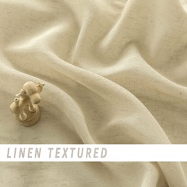 SHINELAND Rustic Curtains for Kitchen Window,Rod Pocket Linen Sheer Country Curtains for Short Windows,2 Panels Set,42 Inch Long,Tan