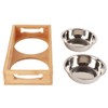 Bamboo Pet Double Bowl Cartoon Prevent Slipping Easy to Clean