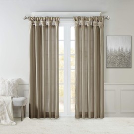 Madison Park Emilia Faux Silk Curtain with Privacy Lining, DIY Twist Tab Top, Window Drapes for Living Room, Bedroom and Dorm, 50x95, Pewter