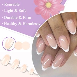 Pack of 24 Almond Nails for Sticking Short, White Pink French Press on Nails, Oval Shiny Artificial Nails, Fake Nails with Nail Glue Stickers, Acrylic Fingernails, Artificial Nails for Women and Girls