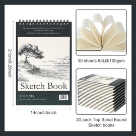 20 Pcs 5.5'' x 8.5'' Top Spiral Bound Sketch Pad 30 Sheet Each(68lb/100gsm), Sketching Drawing Pad Artist Sketch Pad Kids Drawing Paper Art Sketchbook for Charcoal Graphite Painting