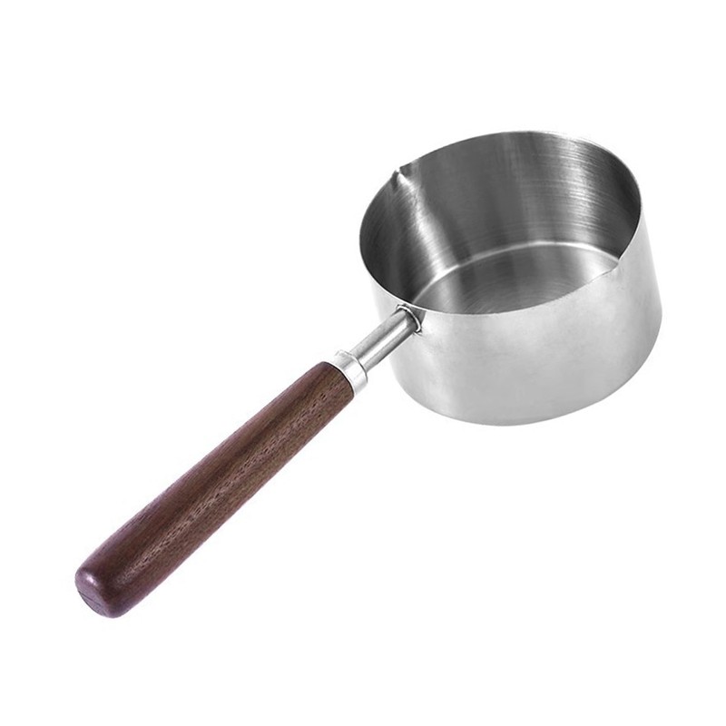 250ml Butter Milk Warmer Pot with Long Wooden Handle Cast