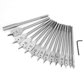 15Pcs Premium Woodworking Spade Drill Bit Set,Metric Flat Drills Set, 6-25mm