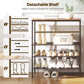 YATINEY 5-Tier Shoe Rack, Shoe Storage for Entryway and Closet, Free Standing Shoe Organizer with Metal Mesh Shelves, 16-20 Pairs of Shoes, Rustic Brown and Black SS05BR
