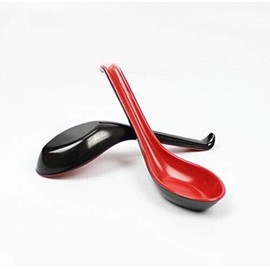 2 Pack Soup Spoons with Hook Asian Japanese Wonton Pho Ramen Black Red 4623x2
