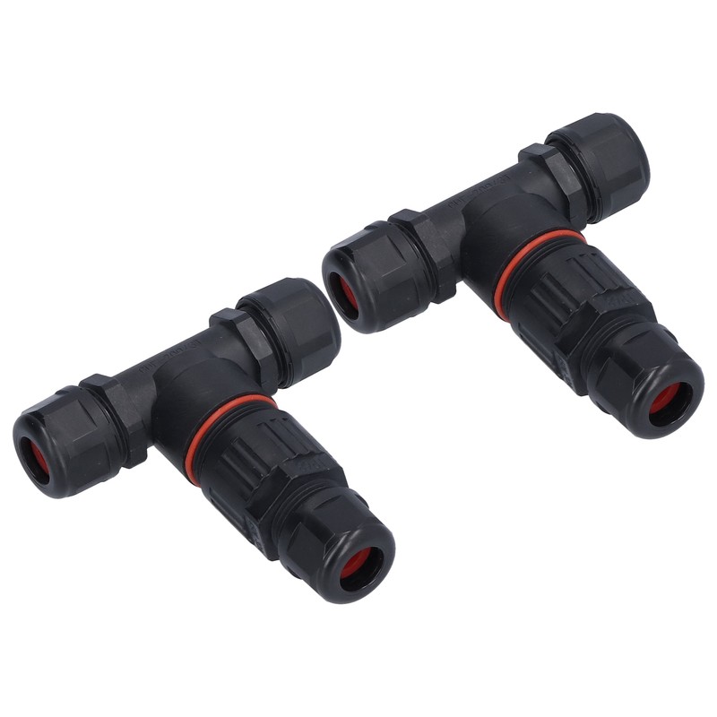 2Pcs 3 Way Junction Box Waterproof T Shape Cord Connector