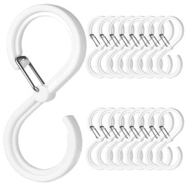TAOTOO S-Shaped Hooks, Not Fall Off, Small, White, Set of 16, Plastic Hooks, Load Capacity 6.6 lbs (3 kg), Wardrobes, Closets, Kitchens, Bathrooms, S Hook Included, Stopper, Mini Hook, 2.5 inches (6.4
