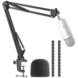 Yeti Mic Boom Arm Stand with Pop Filter, Compatible with Blue Yeti, Blue Yeti Pro USB Microphone with Cable Sleeve by SUNMON