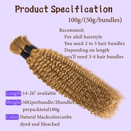 #27 Human Hair for Boho Braids 20 Inch Boho Hair for Braiding 2 Bundles 110g 12A Curly Boho Braids for Human Hair Bulk(#27,20inch)