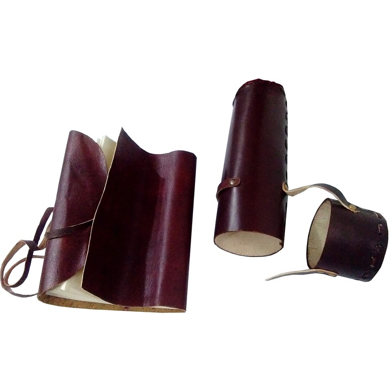 Purpledip Handmade Leather Journal in Travel Case: Vintage Rollable Personal