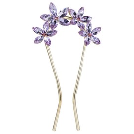 Miaomyao Hair Ornament, Hair Ornament, Kimono, Sleeve Closure, Metal, Antique Purple, Crystal Flower, Cubic Zirconia, U-Shaped Comb, Hair Accessory