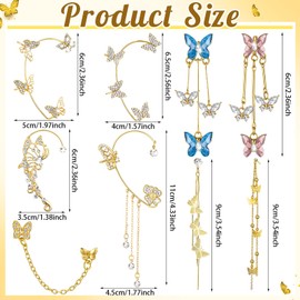 Nosiny 9 Pairs Butterfly Ear Cuffs Earrings Long Drop Dangling Glitter Rhinestone Earrings Wrap Around Jewelry for Women (Royal Trio,Designer Butterfly Set)