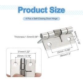 uxcell 4Pcs Spring Hinge, 1.5" Length 304 Stainless Steel Spring Loaded Hinges, Self-Closing Cabinet Hinges for Left and Right Hand Doors Cabinet Closet DIY Hardware, Silver (Interior)