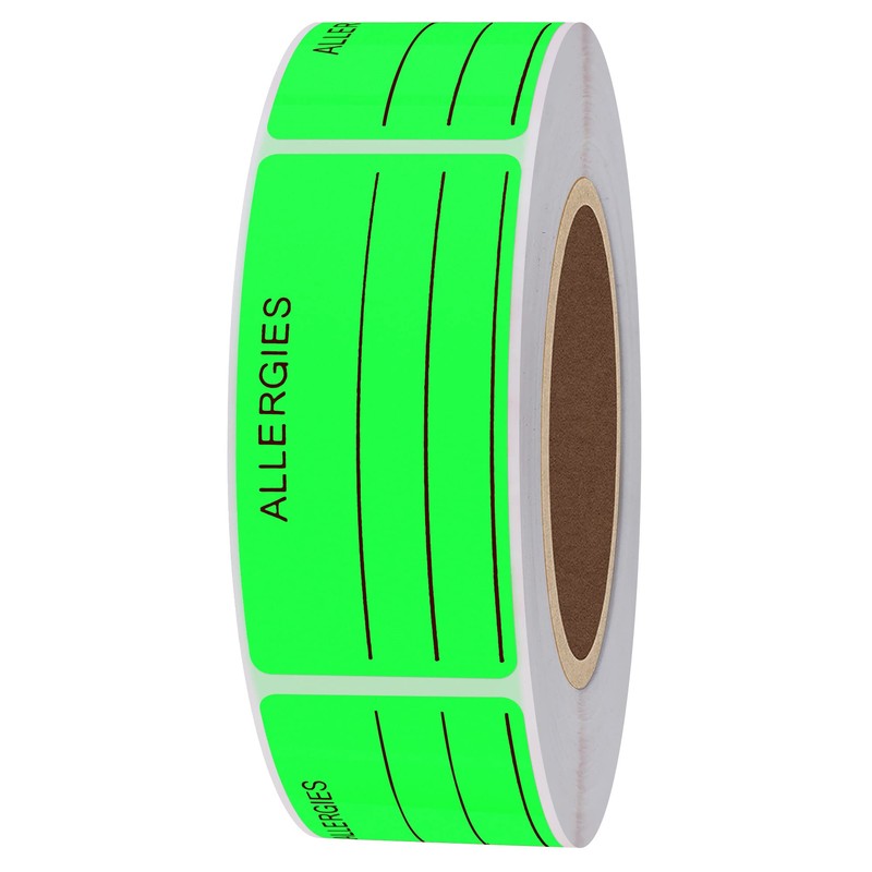 Hybsk Allergies Sticker Fluorescent Green Allergy Stickers/1"x2" Write on Label