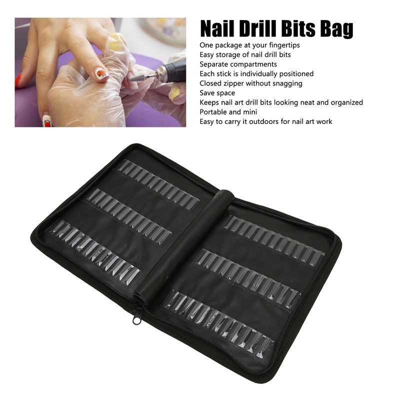 Nail Drill Bits Storage Bag Large Capacity Dustproof Portable Nail