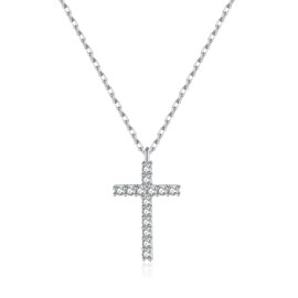 SLUYNZ Solid 925 Sterling Silver CZ Cross Choker Necklace for Women Teenager Cross Pendant Necklace, Sterling Silver, Cubic Zirconia