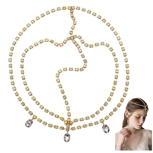 GORGECRAFT Strass Kopfkette Goldenes Boho Kristall Kopfstück Stirn Flapper Funkelndes