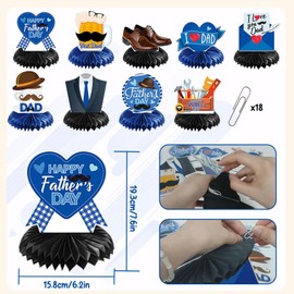Jiusely Happy Father's Day Party Decorations, 9pcs Father's Day Honeycomb Table Decoration for Fathers Day Party Honeycomb Table Centerpiece for Dads Fathers Day Party Supplies