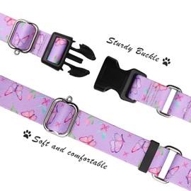 Hikiko Martingale Collar for Dogs Purple Butterfly Nylon Dog Collars with Buckle for Cute Girl Small Medium Large Dogs（Purple Butterfly,Large）