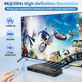 4K HDMI Video Wall Controller 2x2, LUKFOCAB Video Wall Processor with 8 Splicing Modes, 180° Rotate, 3.5mm Audio Extractor, IR Remote, 4 TV Screen into 1 Wall Display 2x2, 1x2, 1x3, 1x4, 2x1, 3x1, 4x1