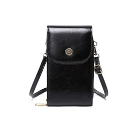 PORRASSO Crossbody Phone Bag Women Fashion Shoulder Bag RFID Blocking Girl Leather Waterproof Purse Wallet Satchel for Dating Shopping Traveling Black