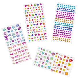 KOZOY Glitter Sticker Gradient Sticker Girls Children, Pack of 4 3D Star Stickers, Five-Pointed Star Round Love Fruit Stickers Shiny Reward Stickers for Crafts Labels (4)