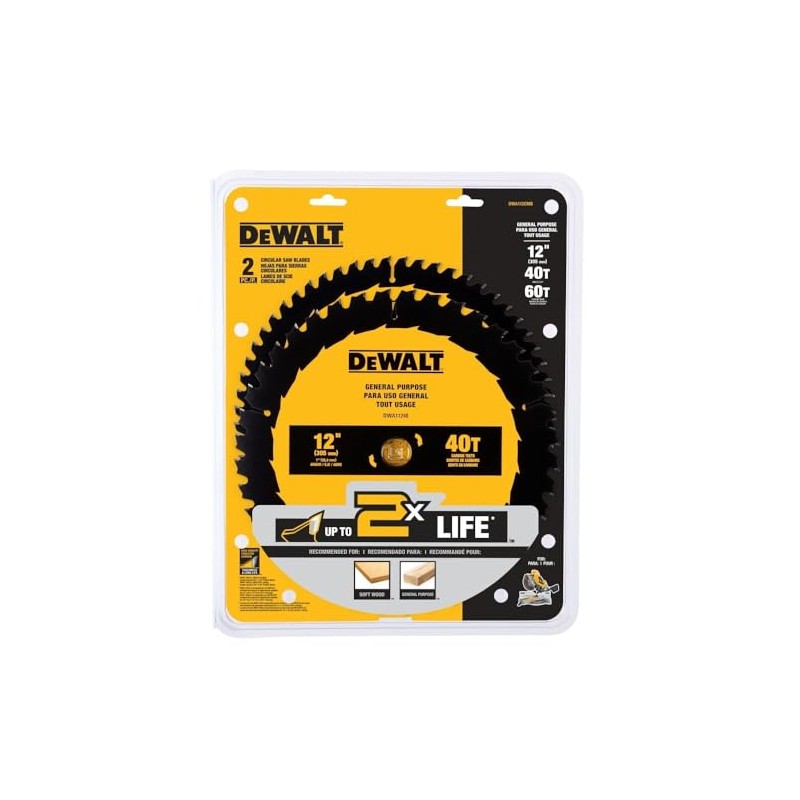 DEWALT Miter Saw Blade Combo Pack, 12” Blades, 40 Tooth
